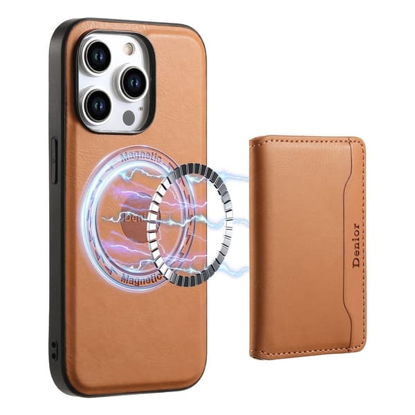 DENIOR Mobilskal till iPhone 15 Pro KonstLäder med kickstand - Khaki