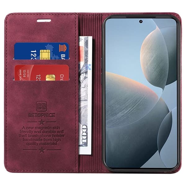 BETOPNICE 003 för Xiaomi 14T Plånboksfodral Konstläder - Röd