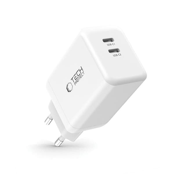 Tech-Protect NC45W-GAN 2-Port Snabbladdare PD 45W - Vit Vit