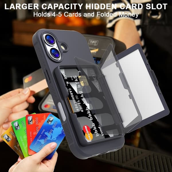Mobilskal till iPhone 17 Korthållare Mirror Kickstand Svart