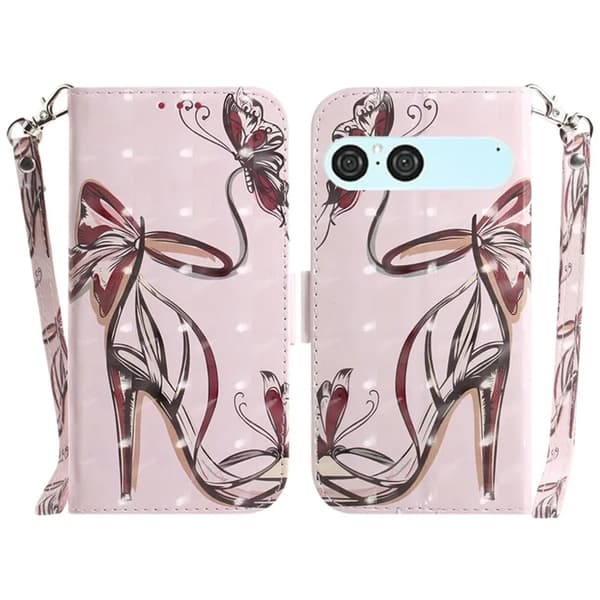 Sony Xperia 10 VII Konstläder Plånboksfodral med Handledsrem - Butterfly Rosa