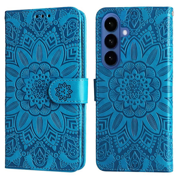 Samsung Galaxy S26+ Plånboksfodral Konstläder Blommönster - Blå