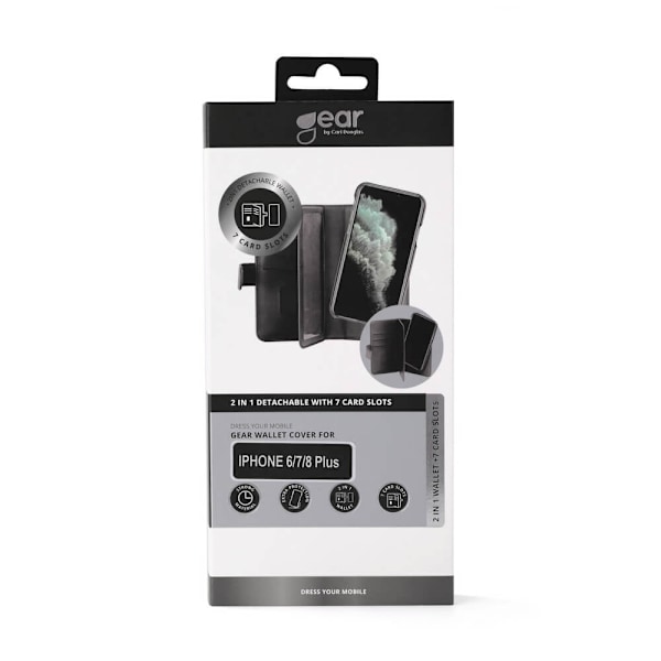 GEAR Mobilfodral Svart 7 Kortfack iPhone 6/7/8 Plus 2in1 Magnetskal Svart