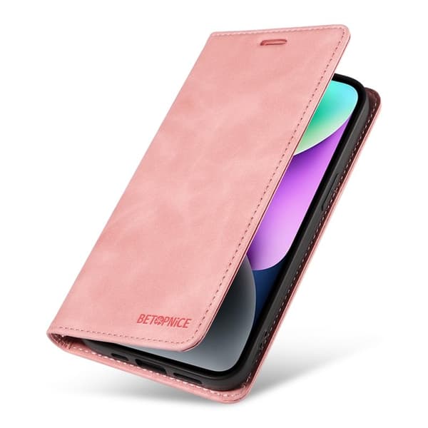 BETOPNICE 003 Plånboksfodral för iPhone 14 Plus - TPU + Konstläder - Rosa