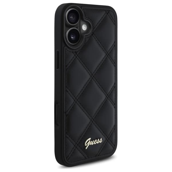 Guess Telefontaske til iPhone 16 6.1 MagSafe Quiled Metal Logo - Sort