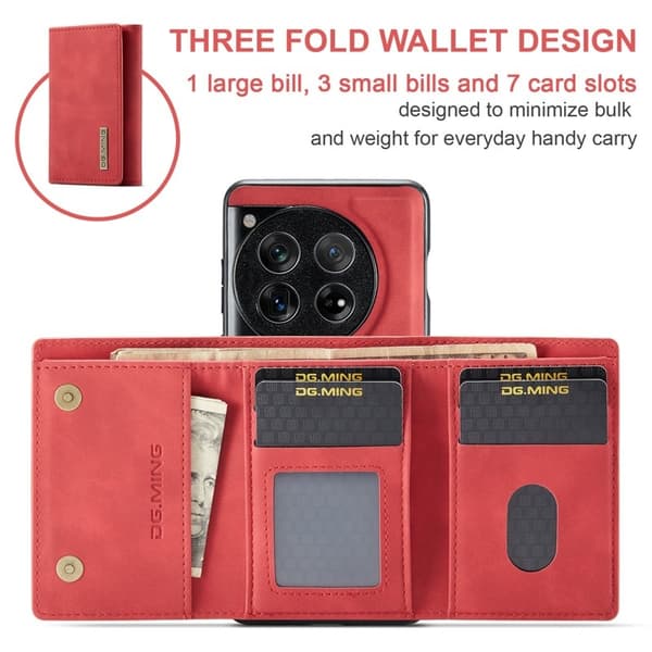 DG.MING OnePlus 12 5G Konstläder Plånboksfodral Röd