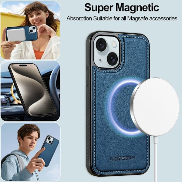 LC.IMEEKE L2 Series iPhone 15 Plus Plånboksfodral Konstläder - Blå