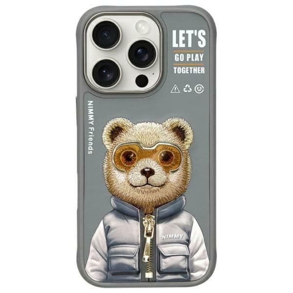 Nimmy Telefontaske til iPhone 16 Pro Cool & Cute 2.0 Bear - Grå Grå