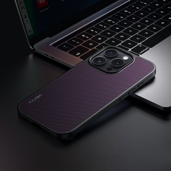 SULADA Mobilskal till iPhone 16 Pro MagSafe Metallram PU+TPU Lila