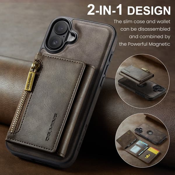 DG.MING M5 Series Mobilskal till iPhone 16 Plus Magnetiskt Konstläder Brun