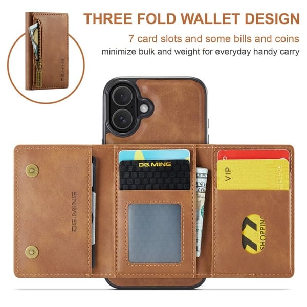 DG.MING M5 Series Mobilskal till iPhone 16 Plus Magnetiskt Konstläder Brun