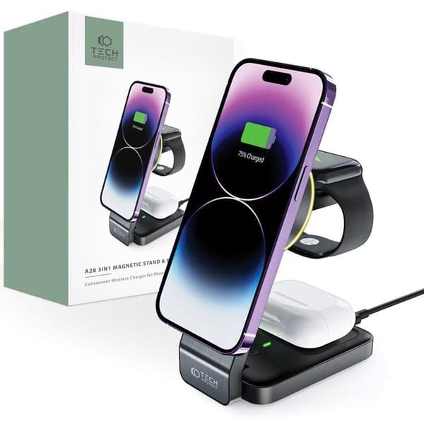 Tech-Protect 3in1 Magsafe Trådløs Oplader iPhone/Apple Watch/Air Svart