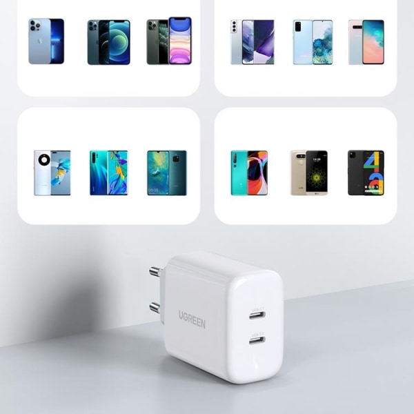 Ugreen Wall Charger 2x USB-C 40W Strømforsyning - Hvid