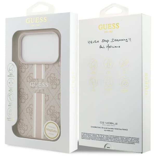 Guess telefontaske til iPhone 17 Pro MagSafe 4G trykte striber - lyserød Rosa