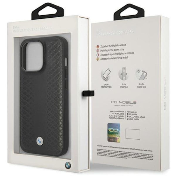 BMW iPhone 14 Pro Mobilskal Läder Diamond Pattern - Svart Svart