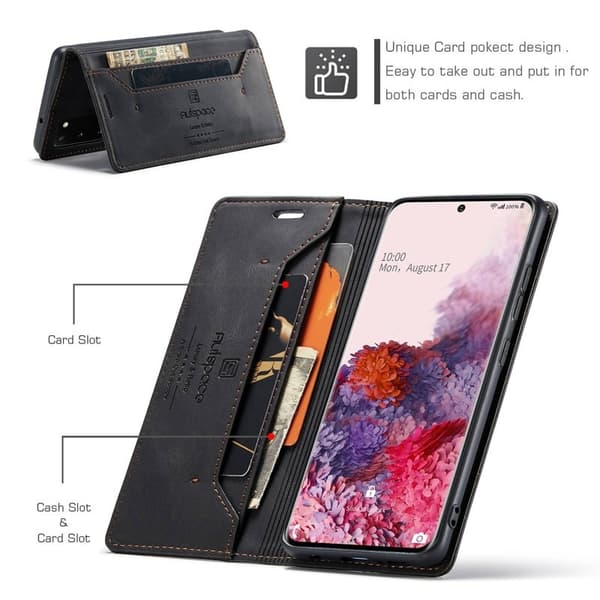 AUTSPACE A01 Plånboksfodral för Samsung Galaxy S20 Konstläder - Svart