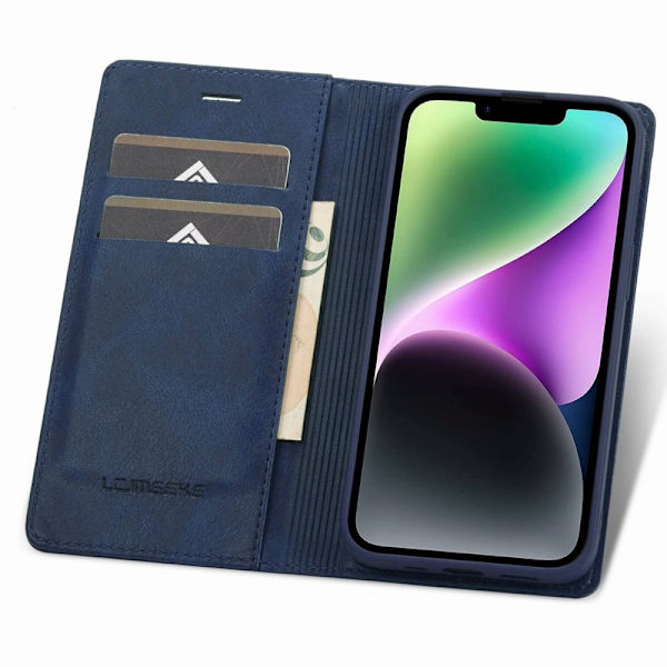 LC.IMEEKE iPhone 14 Plånboksfodral RFID Blocking Konstläder - Blå