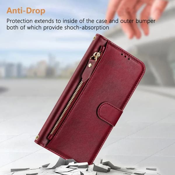 Sony Xperia 10 VII Konstläder Plånboksfodral Zipper Pocket - Röd Röd