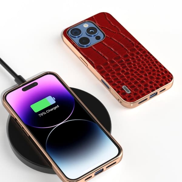 ABEEL Mobilskal till iPhone 16 Pro Max Äkta Läder Krokodil Röd
