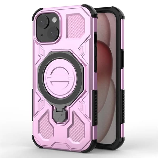 Mobilskal till iPhone 15 Plast Shockproof Med Ställ - Rosa Rosa