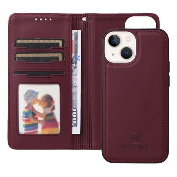 BETOPNICE iPhone 14 Plånboksfodral Magnetiskt Detachable Konstläder - Vinröd