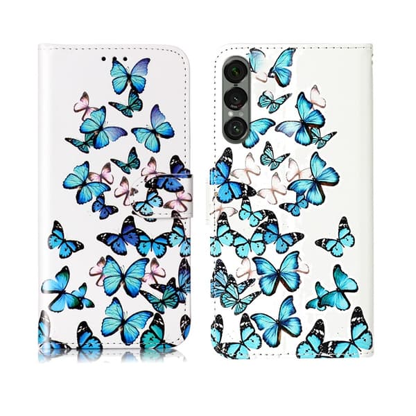 Sony Xperia 1 VII Konstläder Plånboksfodral Marble Painted - Blå Blå