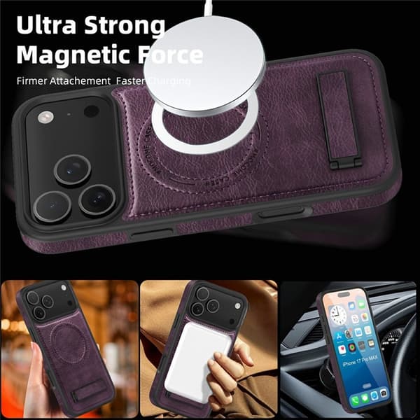 Mobilskal till iPhone 17 Pro Max MagSafe Kickstand Läder - Lila Lila