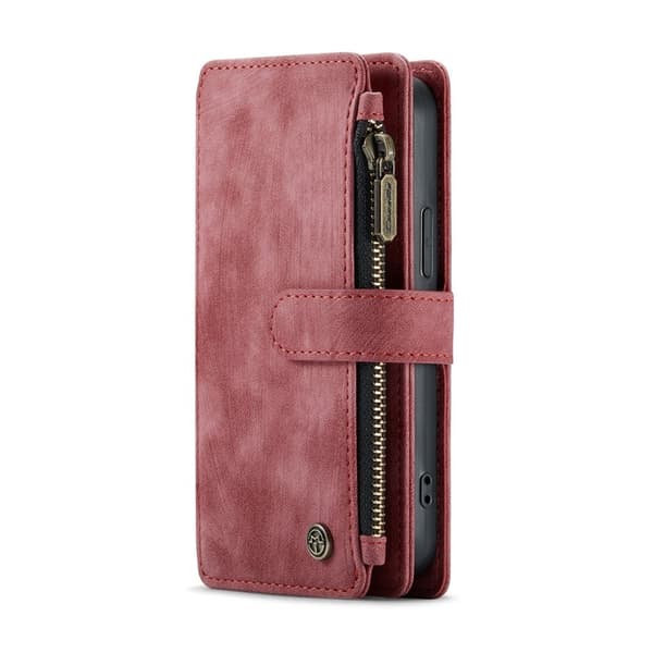 CASEME Konstläder Plånboksfodral för iPhone 12 mini med rem - Röd