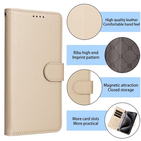 iPhone 17 Pro Max Plånboksfodral RFID Blocking med Handledsrem Beige