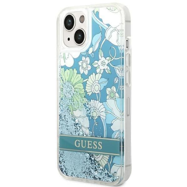 GUESS iPhone 14 Plus Skal Flower Liquid Glitter - Grön Grön