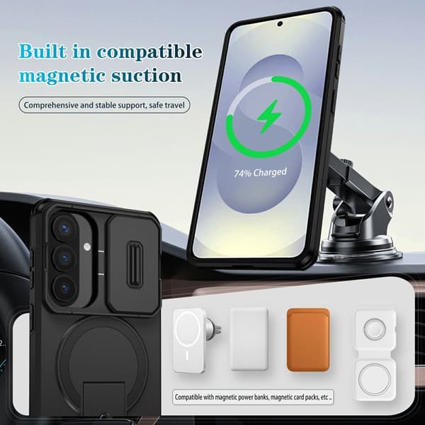 Mobilskal för Samsung Galaxy S26 Plus Magnetiskt Kickstand PC + TPU - Svart