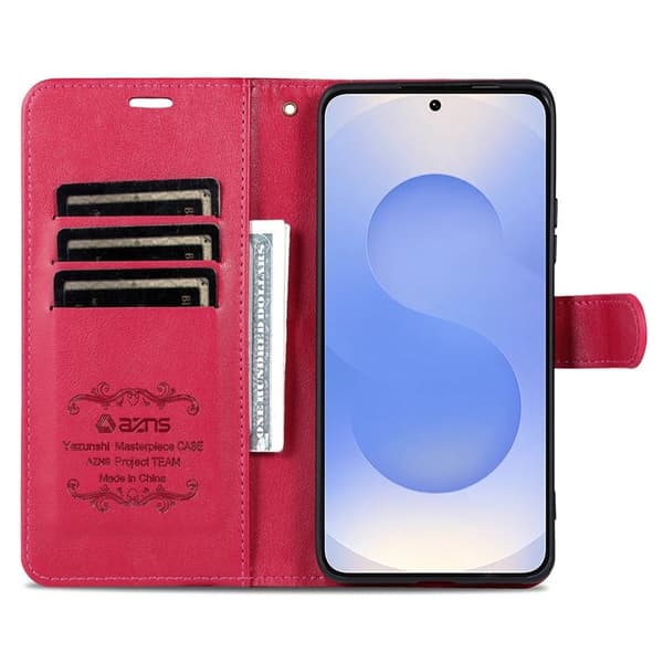 AZNS Samsung Galaxy S25 FE Plånboksfodral Anti-Scratch Konstläder - Röd