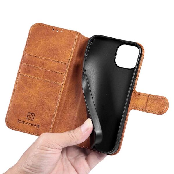 DG.MING iPhone 14 Plus Plånboksfodral Retro Stil Konstläder Brun