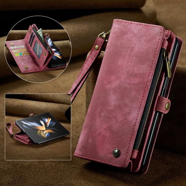 CASEME 008 Series Samsung Galaxy Z Fold4 Konstläder Plånboksfodral Röd