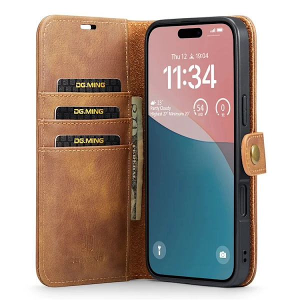 DG.MING iPhone 16 Plånboksfodral Äkta läder - Brun Brun