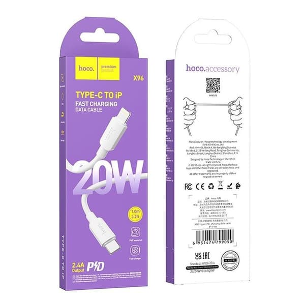 HOCO USB-C till Lightning Kabel 20W 1m PD 2.4A X96 - Vit Vit