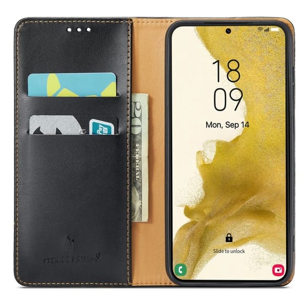 FIERRE SHANN för Samsung Galaxy S23 Plånboksfodral Konstläder - Svart
