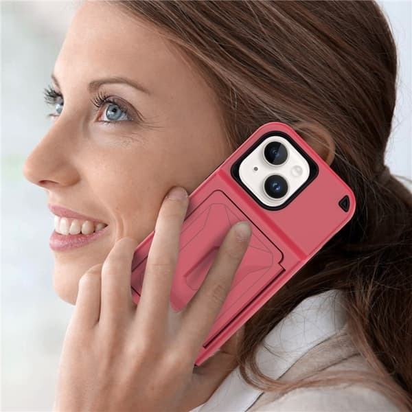 iPhone 14 Plus Skal Korthållare Mirror Kickstand - Röd Röd