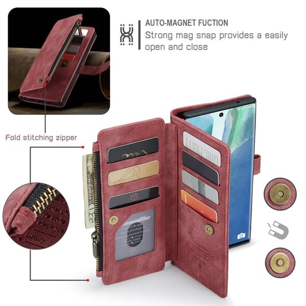 CASEME Konstläder Plånboksfodral för Samsung Galaxy Note20 Ultra - Röd