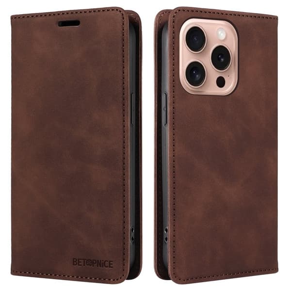 BETOPNICE 003 iPhone 16 Pro Plånboksfodral Konstläder - Brun