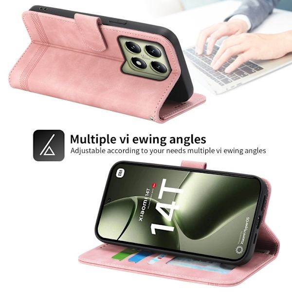 DIERFENG DF-03 för Xiaomi 14T Plånboksfodral Konstläder - Rosa