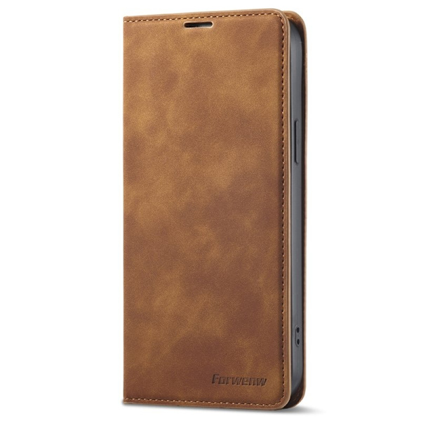 FORWENW iPhone 15 Plus Plånboksfodral i Konstläder - Brun