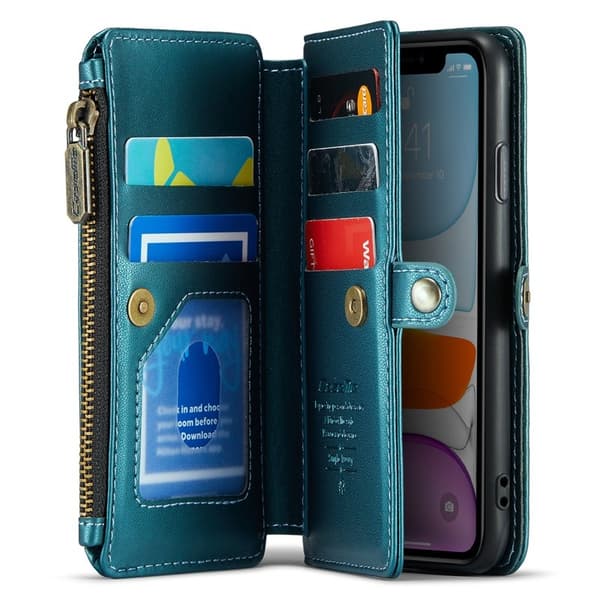 CASEME Plånboksfodral Konstläder för iPhone 11 med kortfack - Grön