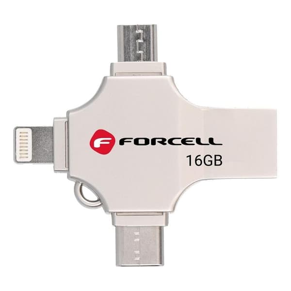 Forcell Pendrive 16GB USB 3.2 Gen 1(USB-A/USB-C/Lightning/Micro-USB) Silver