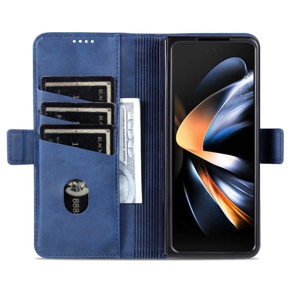AZNS Samsung Galaxy Z Fold4 Plånboksfodral Konstläder - Blå