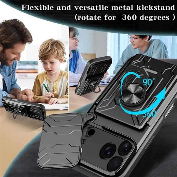 Mobilskal till iPhone 17 Pro Max Kamera Slider PC + TPU Kickstand - Blå Blå