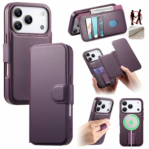 CASENEO iPhone 17 Pro Plånboksfodral Magnetiskt RFID-Skydd Konstläder - Lila