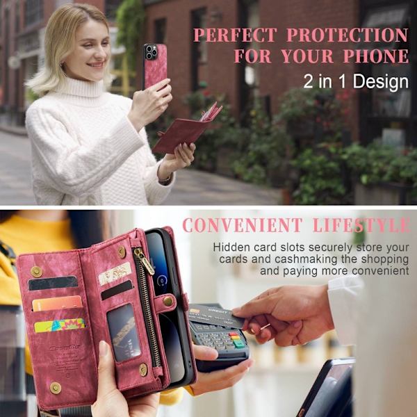 CASEME 008 iPhone 14 Pro Plånboksfodral Konstläder Röd