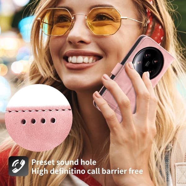DIERFENG DF-03 Plånboksfodral för Xiaomi 14 Ultra - Konstläder - Rosa