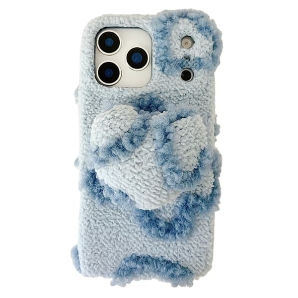 Mobilskal till iPhone 17 Pro Max 3D Heart Plush TPU Winter Warm - Blå Blå